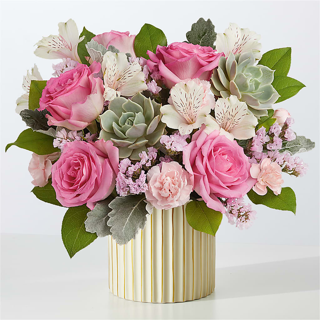 Dusty Rose Bouquet with Ivory Vase – MILAM FLORAL & GREENHOUSE, Havre MT