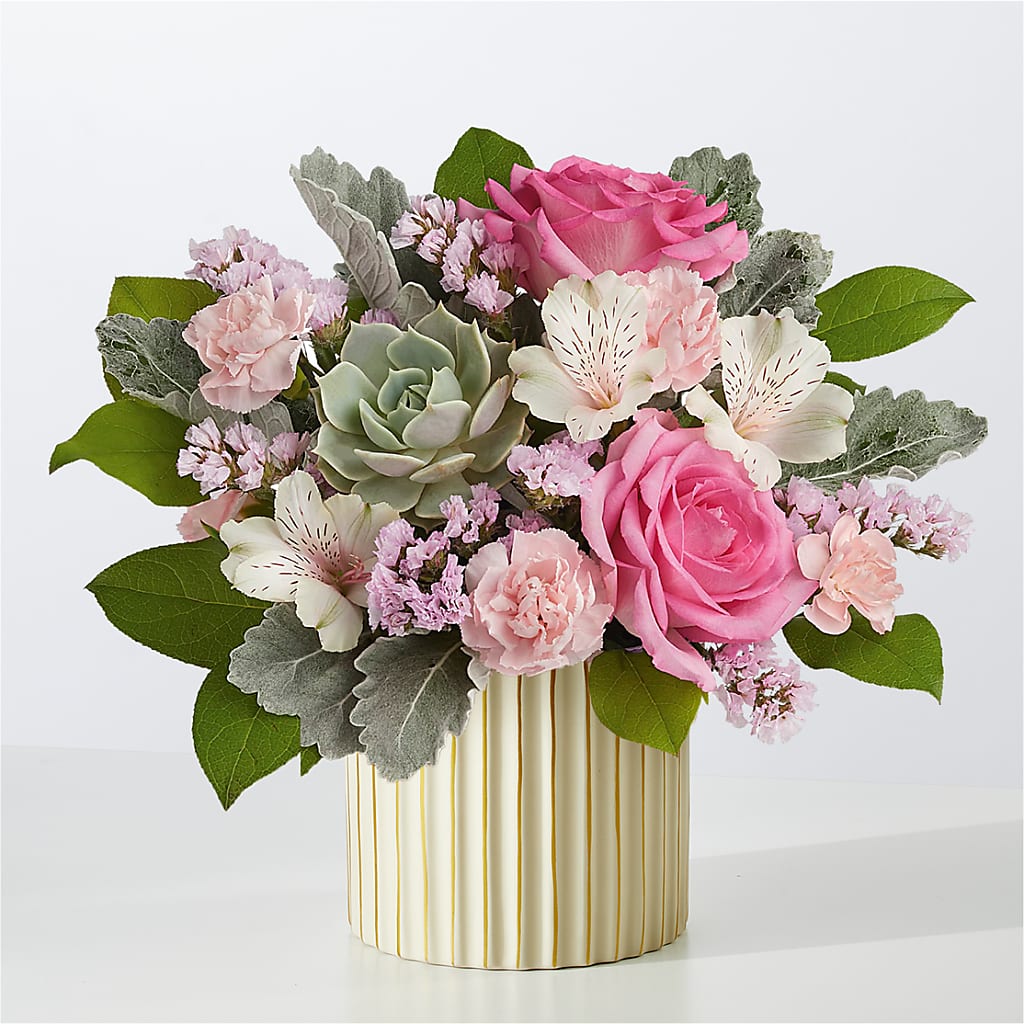 Dusty Rose Bouquet with Ivory Vase – MILAM FLORAL & GREENHOUSE, Havre MT