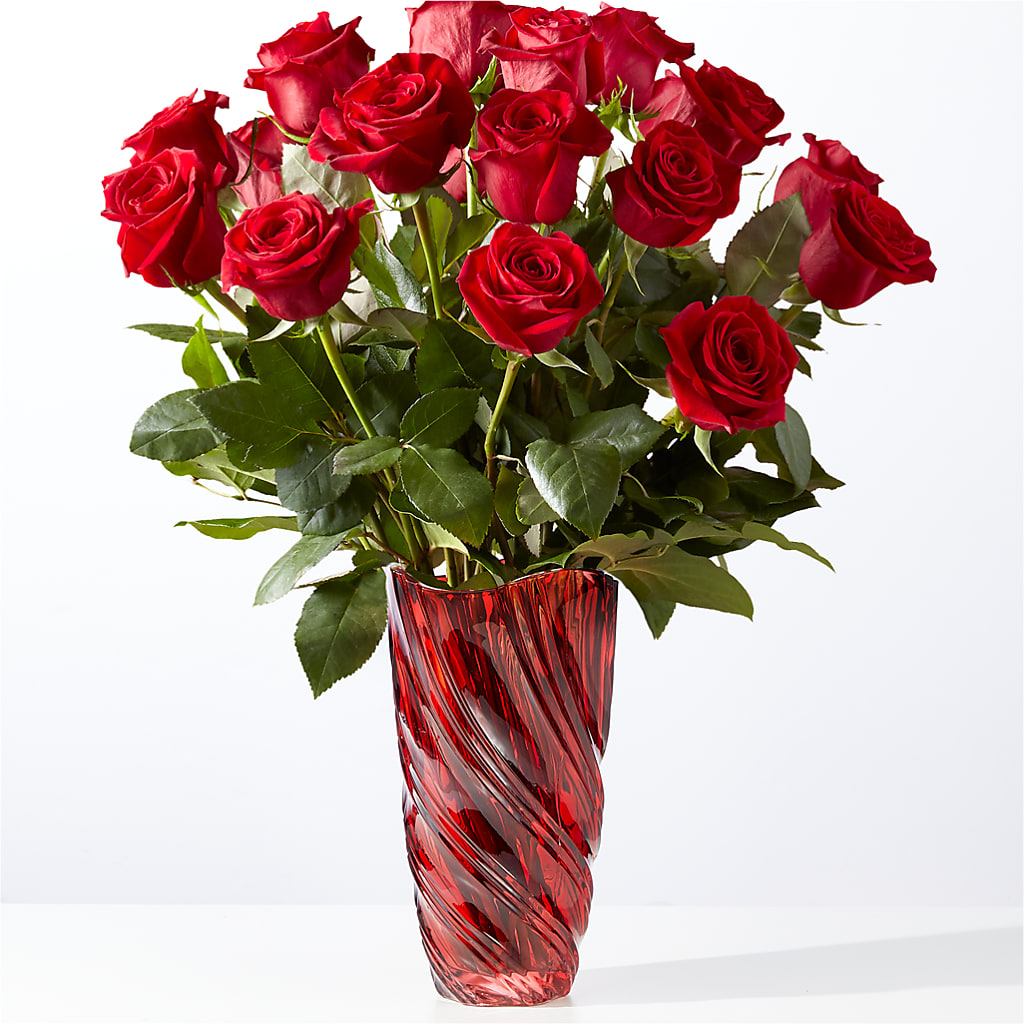 Classic Love Red Rose Bouquet with Luxe Swirl Vase – MILAM FLORAL & GREENHOUSE, Havre MT