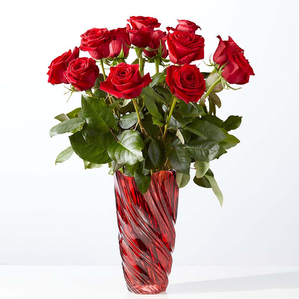 Classic Love Red Rose Bouquet with Luxe Swirl Vase – MILAM FLORAL & GREENHOUSE, Havre MT