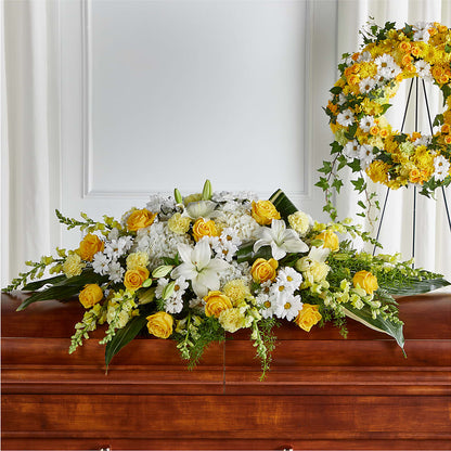 Golden Harmony Casket Spray – MILAM FLORAL & GREENHOUSE, Havre MT