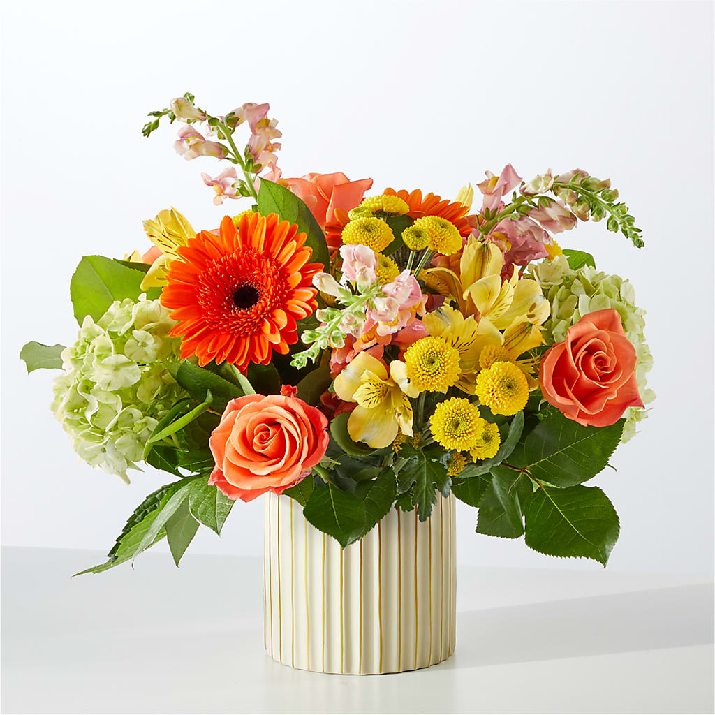 Autumn Sunshine Bouquet with Ivory Vase – MILAM FLORAL & GREENHOUSE, Havre MT